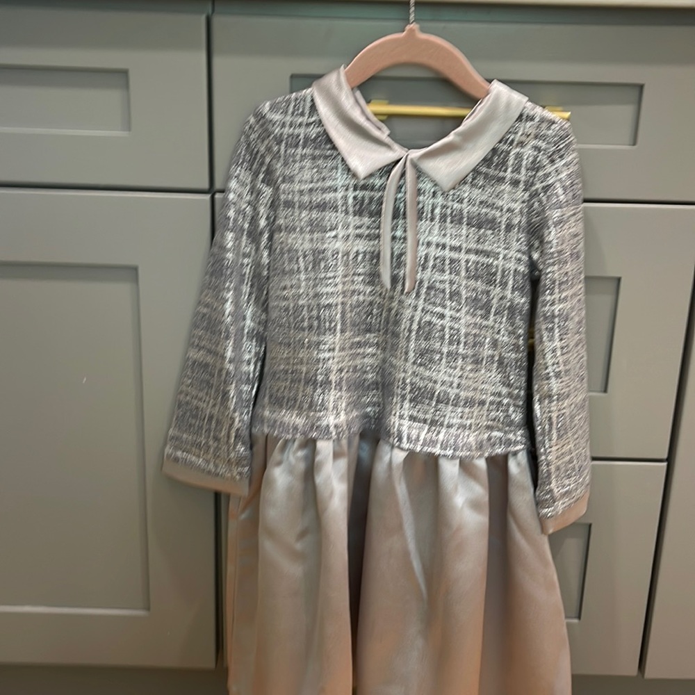 Silver satin formal dress